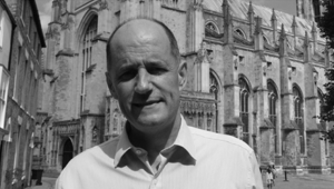 Clive Relf smiling in black and white