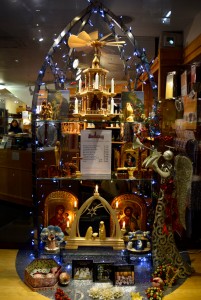A decorative nativity scene in a Cathedral Shop window