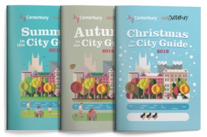 Three various seasonal MyCanterbury city guides for summer, autumn and christmas