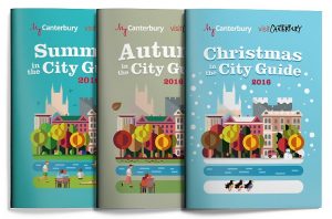 Three various seasonal MyCanterbury city guides for summer, autumn and christmas