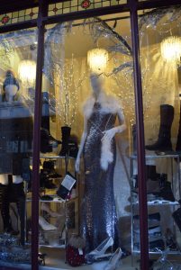 A festively decorated Angels window