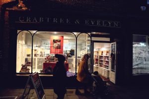 A festively decorated Crabtree & Evelyn window