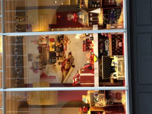 Christmas decorations in a Lakeland shop window