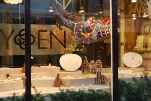 A festively decorated Ortwin Thyssen window