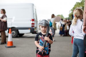 A small boy dressed as a knight