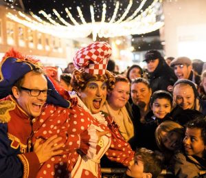 A crowd of people celebrating the Canterbury christmas lights switch on