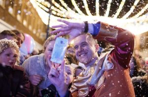A crowd of people celebrating the Canterbury christmas lights switch on