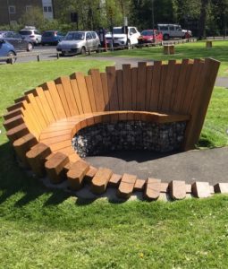 A photo of a new public bench in park