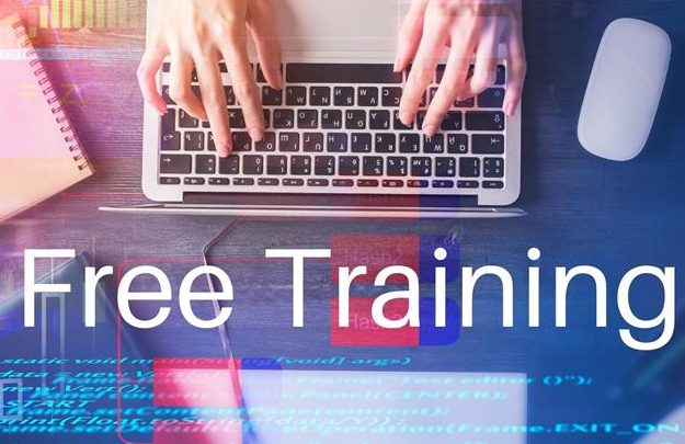 An image of someone typing on a laptop with text over it that reads free training
