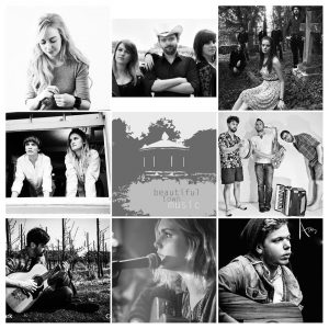 A black and white collage of various artists for Hop Pocket Music 2016