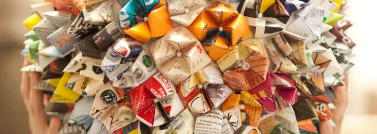 A paper sculpture made up of oragami