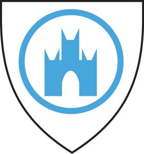 A blue symbol of St Martins inside a shield