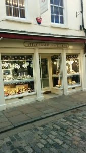 A festively decorated Fitzgerald Jewellers windows