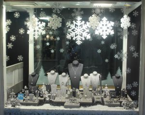 A festively decorated Fitzgerald Jewellers window