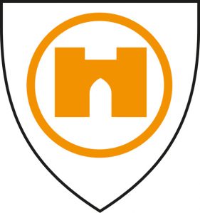 An orange Westgate Towers symbol in a shield