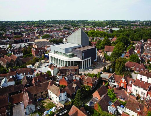 An aerial photo of Canterbury, the Marlowe Theatre in the centre