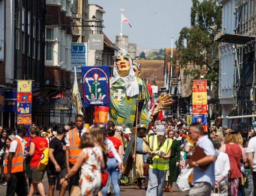 The Medieval Pageant parade in Canterbury high street