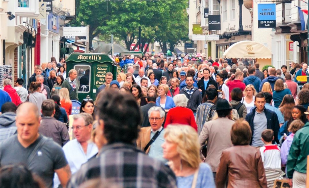 A crowded Canterbury old town high street