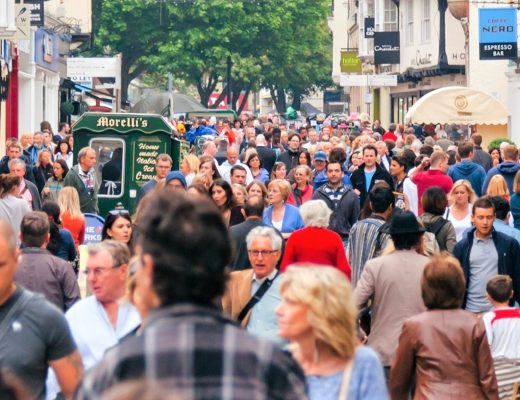 A crowded Canterbury old town high street