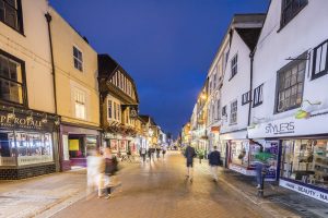 A photo of Canterbury high street in the evening