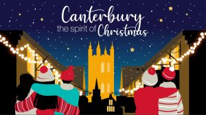 An illustrated Canterbury the spirit of christmas poster of Canterbury at night
