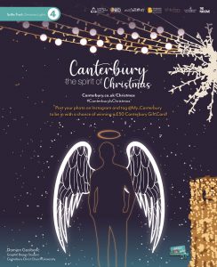 A Canterbury the spirit of Christmas selfie poster, with a silhouette of an angel