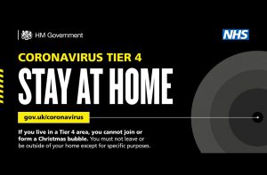Coronavirus tier 4 - stay at home - if you live in a tier 4 area, you cannot join or form a Christmas bubble. You must not leave or be outside of your home except for specific purposes