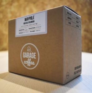 A cardboard Garage Coffee product box