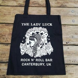 A black The Lady Luck tote bag