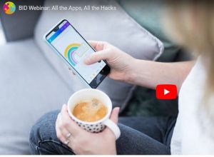 A YouTube thumbnail of a video titled BID Webinar: All the Apps, All the Hacks