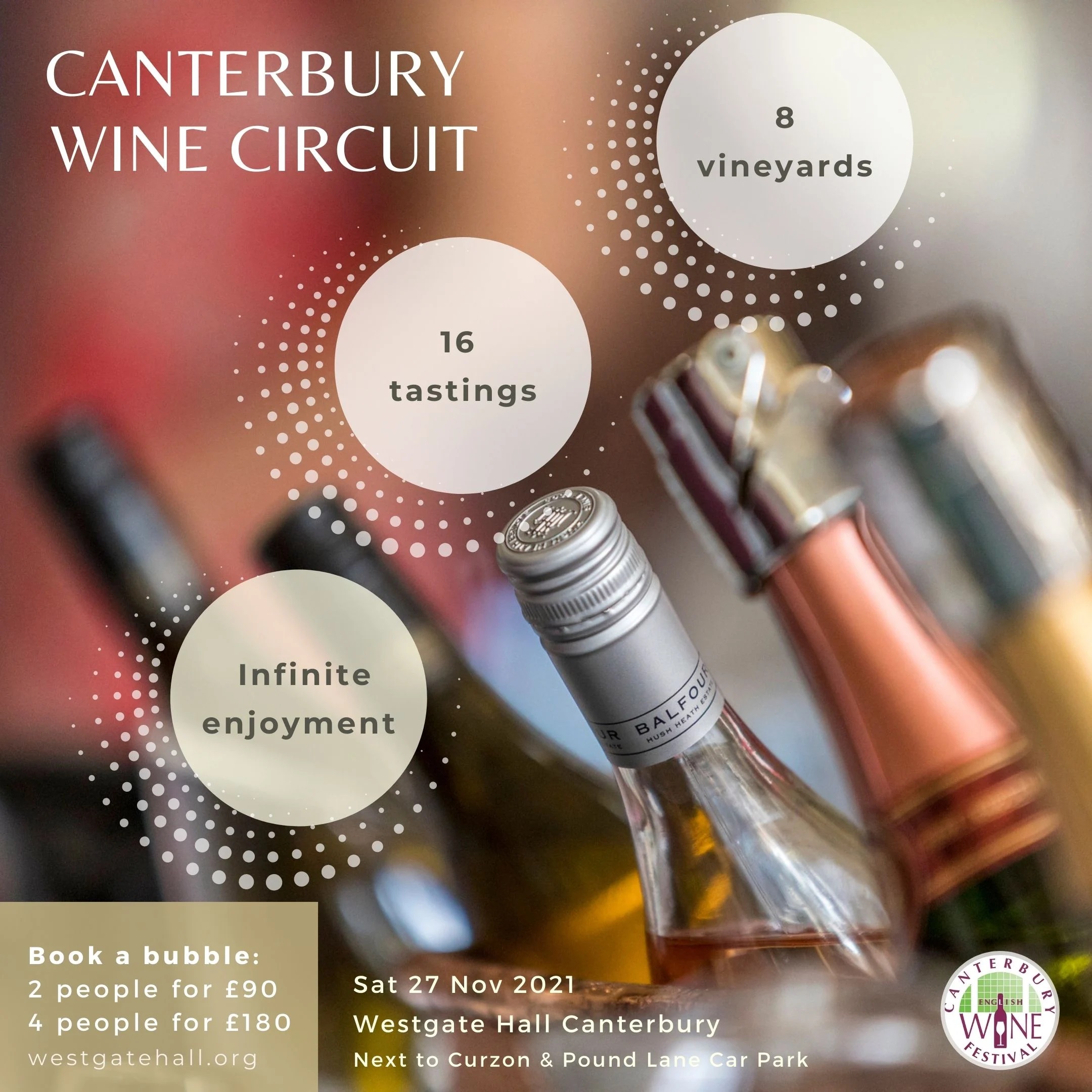 A poster for the Canterbury Wine Circuit - 8 vineyards - 16 tastings - infinite enjoyment