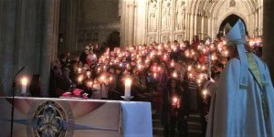 A photo of a Christingle service in Canterbury Cathedral