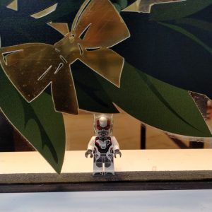 A Lego figure of Marvel's character Ant-Man in a shop window