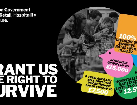 a banner that says calling on government to back retail, hospitality and leisure - grant us the right to survive