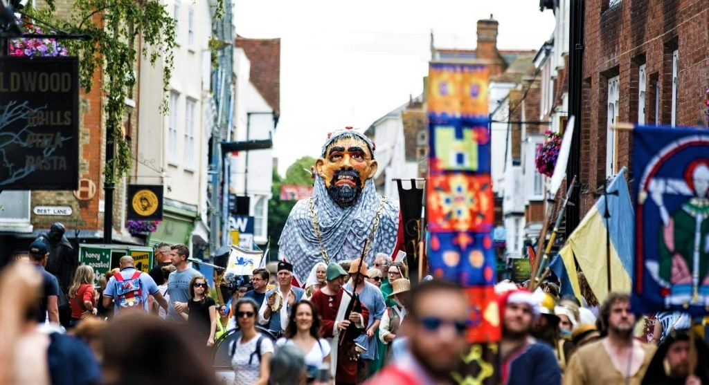 A photo of Canterbury high street from the Medieval Pageant and Trail 2022
