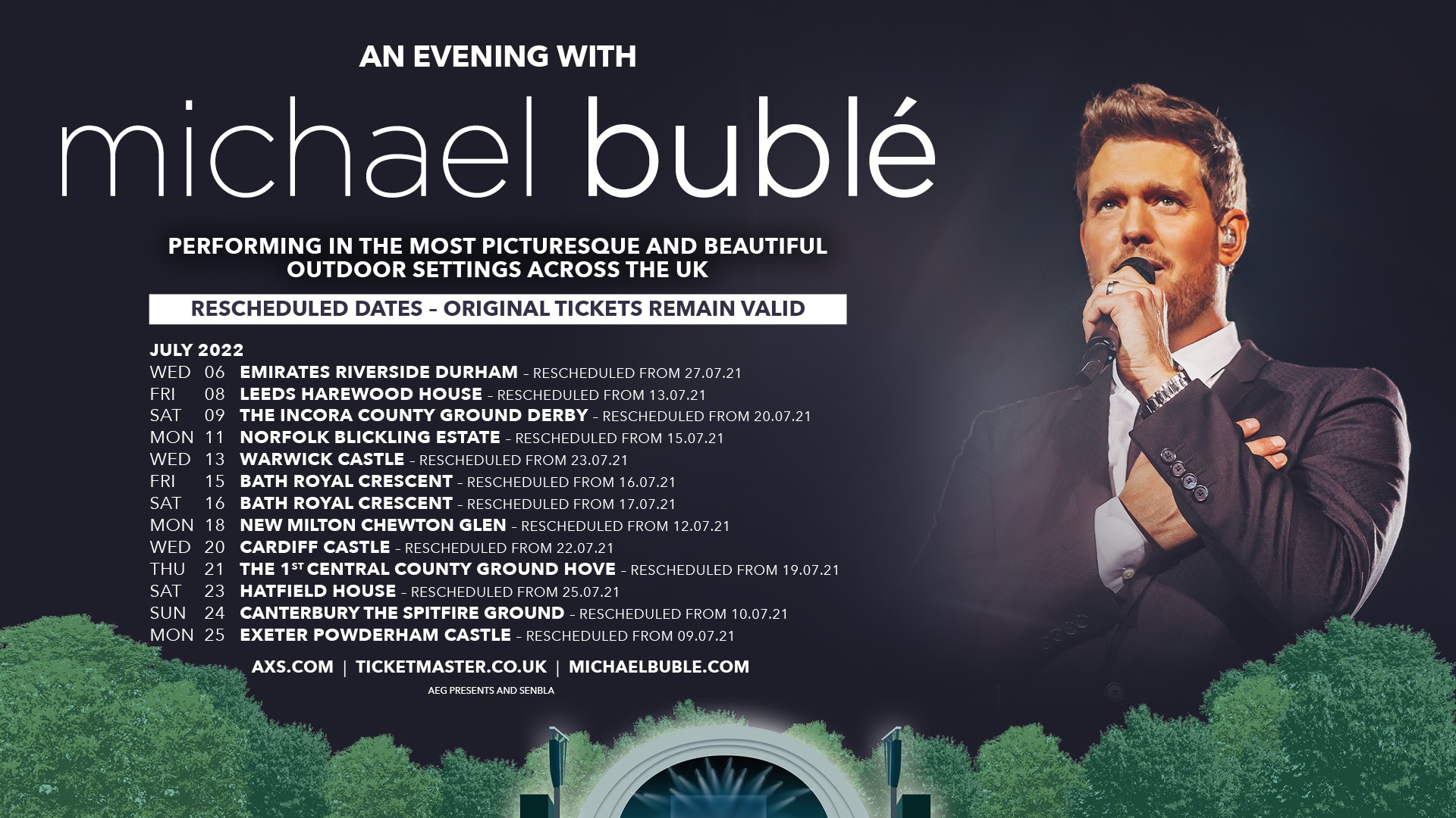 'An evening with Michael Bublé - performing in the most picturesque and beautiful outdoor settings across the uk'