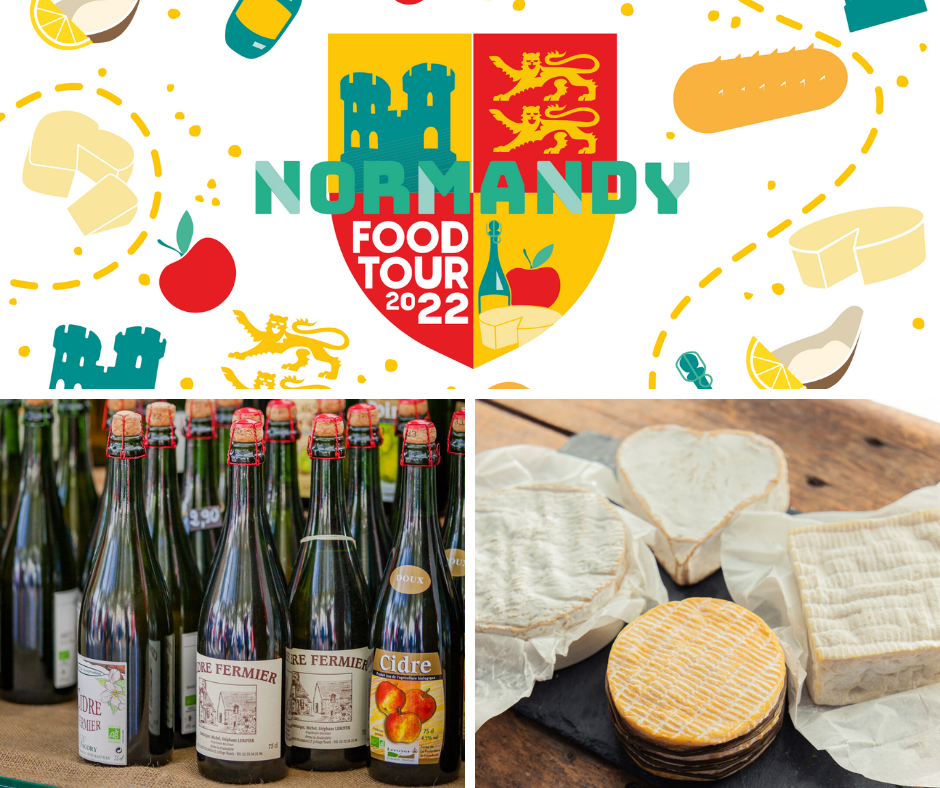 'Normandy Food Tour 2022', with photos of some wine and cheese below