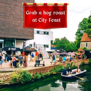 'Grab a hog roast at City Feast' over an image of Canterbury City Feast