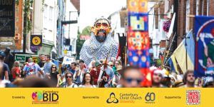 A Canterbury Bid newsletter banner with a photo from the Medieval Pageant and Trail 2022