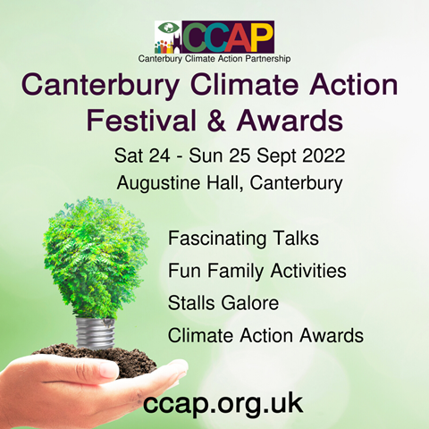 A poster for the Canterbury Climate Action Festival and Awards' for September 2022 at Augustine Hall, Canterbury
