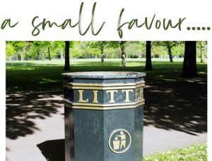A photo of a public litter bin with text above it that says 'a small favour...'