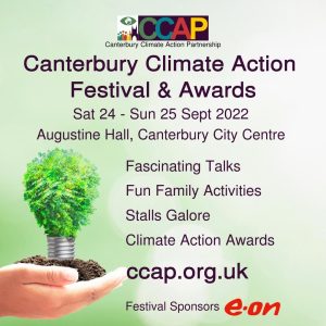 A poster for the Canterbury Climate Action Festival and Awards' for September 2022 at Augustine Hall, Canterbury